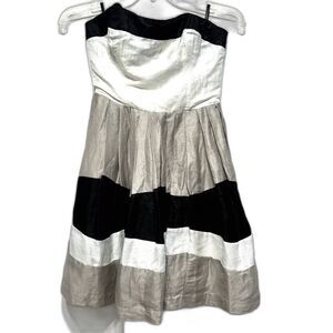 Bebe Strapless Mini Dress Silk & Linen Black White Y2K Cocktail Womens sz XXS